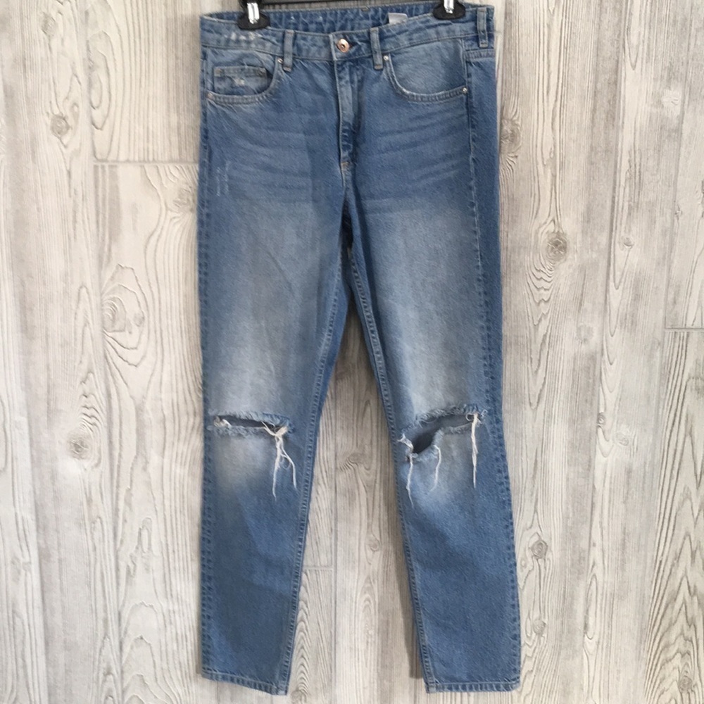 H&M Distressed Light Wash Skinny Jeans Women's Size 28 Shredded Rips Denim